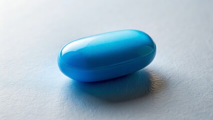 Single Blue Gel Capsule on Bright Surface with Soft Shadows