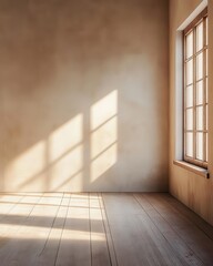 Empty Room with Natural Light and Earth Tones Featuring Wooden Materials
