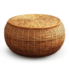 Fototapeta premium round rattan coffee table, isolated on a white background