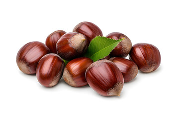 Obraz premium Heap of chestnuts isolated on white backdrop