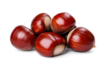 Heap of chestnuts isolated on white backdrop