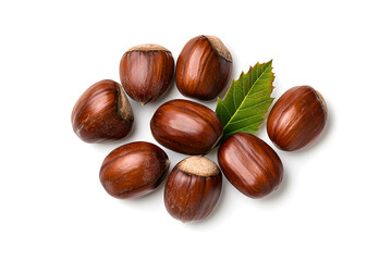 Fototapeta premium Heap of chestnuts isolated on white backdrop