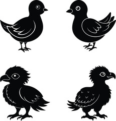 A set of cute baby Dove and Eagle silhouette illustration