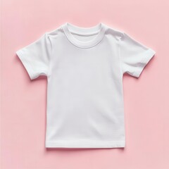 Flat Lay Mockup of White Kids T-Shirt on Soft Pastel Background for Apparel Branding