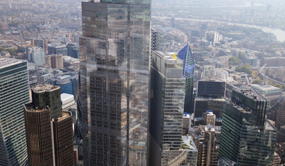 london city skyline from a helicopter