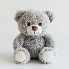 Obraz premium Fluffy Grey Teddy Bear Isolated on Pure White Background for Product Photography