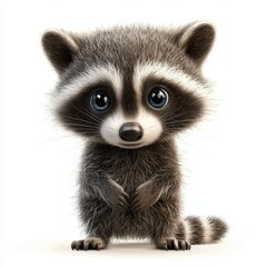 Obraz premium Small raccoon with bright eyes and tiny paws, isolated on white background