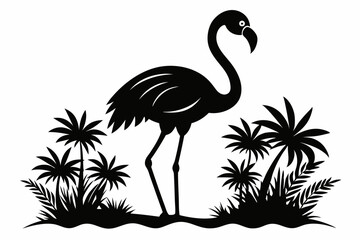 flamingo silhouette line art vector illustration with a white background