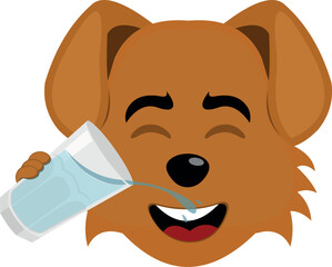 vector illustration emoji character face dog cartoon, drinking a glass of water beverage