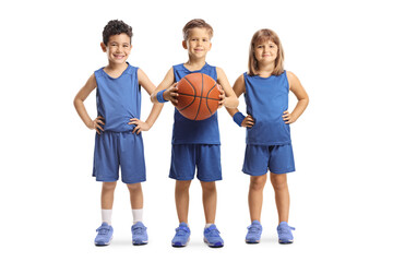 Junior basketball team in blue jerseys