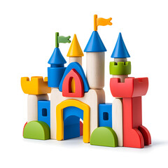 Fototapeta premium Colorful toy castle isolated on white