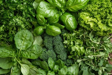Fresh greens and herbs display at farmers market showcasing local produce
