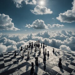 "Floating Chessboard in the Sky" &ndash; A surreal chess game taking place among the clouds.