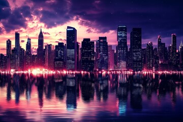 Fototapeta premium Futuristic Cityscapes with Neon Lights and Sleek Architectural Designs