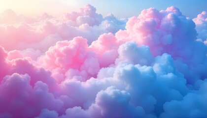 Nubes de colores en tonos rosas, morados y azules, creando una atmósfera suave y de ensueño. Las nubes son esponjosas y voluminosas, con un efecto degradado