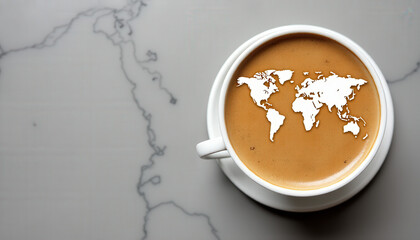 Minimalist Coffee Cup with Precise World Map