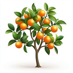 Tangerine tree branch with small bright orange fruits, isolated on white background