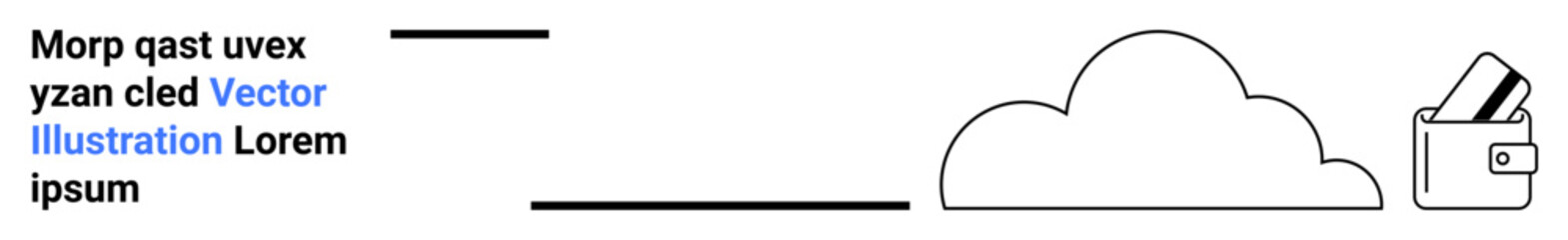 Cloud icon with connected lines to a wallet and placeholder text on the left. Ideal for technology, data storage, cloud services, financial services, online security, digital wallets, tech