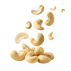 Falling cashew nuts with transparent background