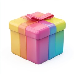 vibrant rainbow-colored gift box, isolated on white