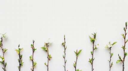 Minimalistic spring concept featuring soft pastel-colored elements on white