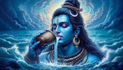 Lord Shiva Drinking Halahala Poison During Samudra Manthan