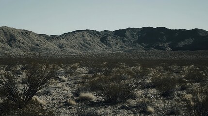 Awe-Inspiring Desert Landscape: Majestic Mountain Ranges and Dry Vegetation