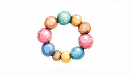 Fototapeta premium Colorful baby teething ring illustration on white background, childhood joy