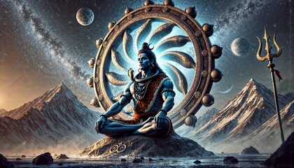 Lord Shiva Meditating in Celestial Himalayan Landscape