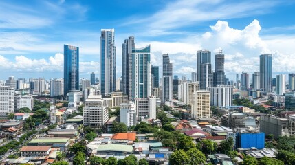 Naklejka premium Stunning Aerial View of a Modern Metropolis; A Panoramic Cityscape with Skyscrapers and Urban Development
