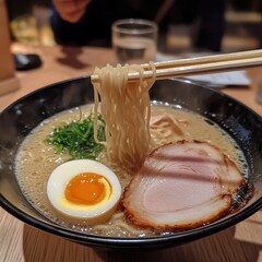 creamy tonkotsu ramen with chashu pork and soft boiled egg