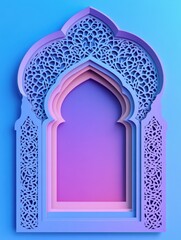 Fototapeta premium Elegant Islamic Archway Design Purple and Blue Hues Intricate Pattern Ramadan Background