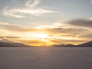 View of the sunset in uyuni salt flat in Bolivia