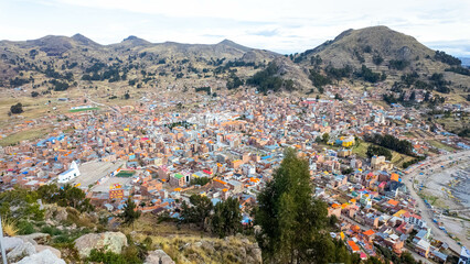 Fototapeta premium Panoramic view of Copacabana in Titikaka Lake Bolivia