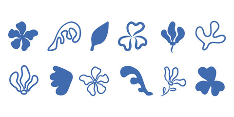 Fototapeta premium Blue leaves set, foliage set. Hand drawn blue nature clip art