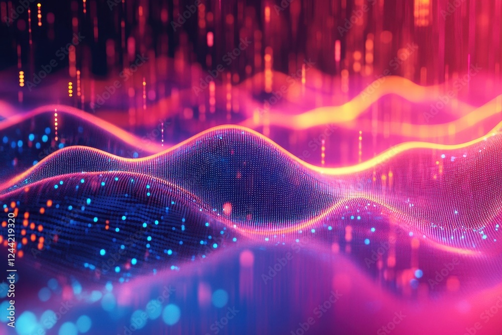 Poster colorful network waves traveling inside of data center . a futuristic representation of data science