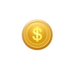 Golden dollar coin isolated on transparent background, png image 