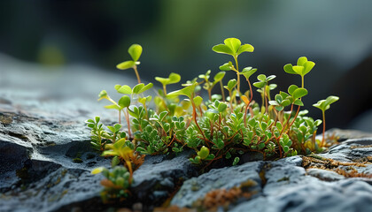 a small plant growing out of a rock