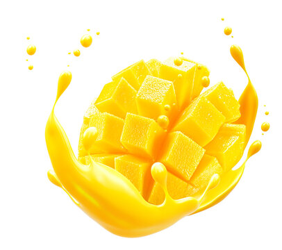 mango in juice splash isolated on a white background