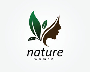 creative natural face beauty logo, face and three leaves logo for hair salon, treatment, spa, salon, boutique ,beauty and others logo template