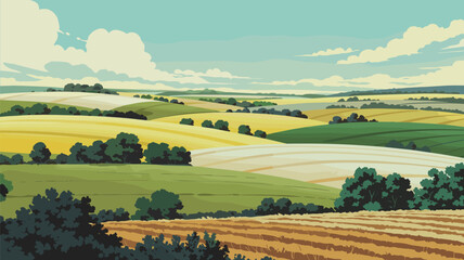 Fototapeta premium Flat Rural Landscape with Rolling Hills