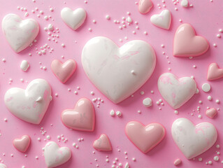 Fototapeta premium Abstract love shape in white on a Valentine’s Day-inspired pink background