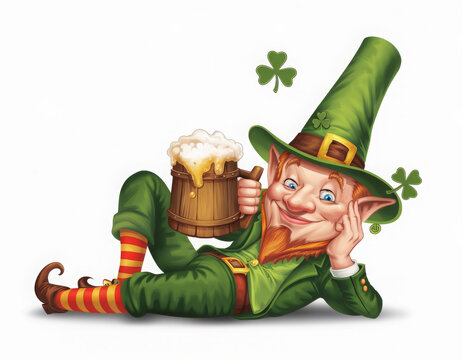 St. Patrick's Day, leprechaun holding a beer and toasting