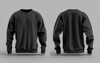 Black sweatshirt mockup with shadows, front and back views