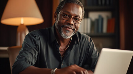 business black man using laptop