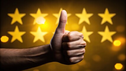 Thumbs Up Gesture with Golden Stars, Customer Satisfaction and Review Concept