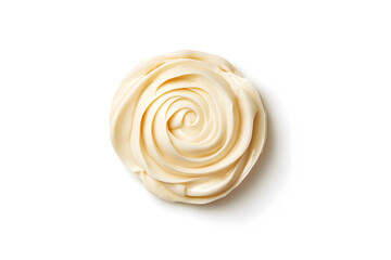 Delicious mayonnaise sauce with in ceramic dip bowl and for ingredients cooking on the table on table, top view