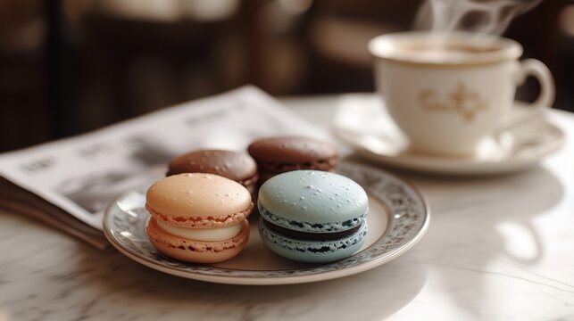 Exquisite macarons and afternoon tea with coffee