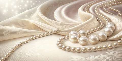 Obraz premium Pearls on elegant fabric background