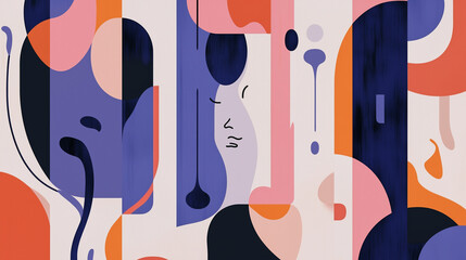 Abstract artistic illustration with surreal face elements